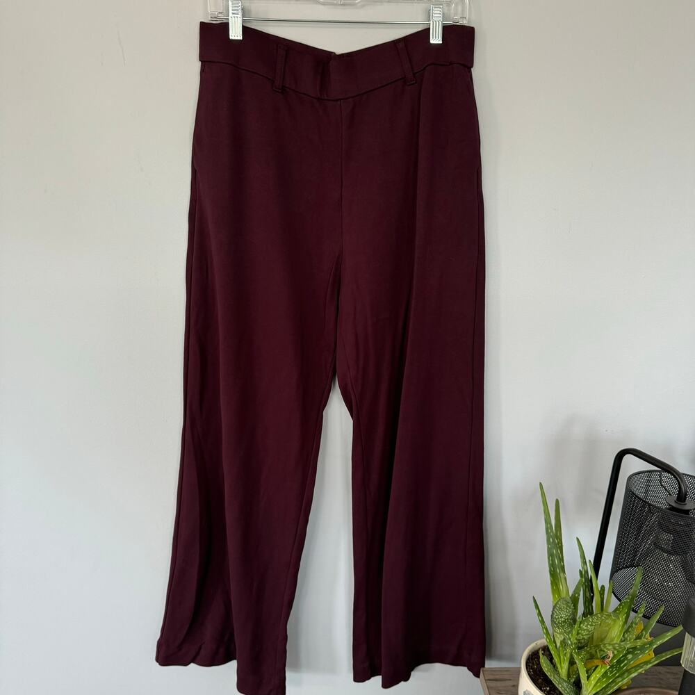 Lee Dark Red Maroon Pull On Dress Pants Women's Size 14 Belt Loops Spandex Blend